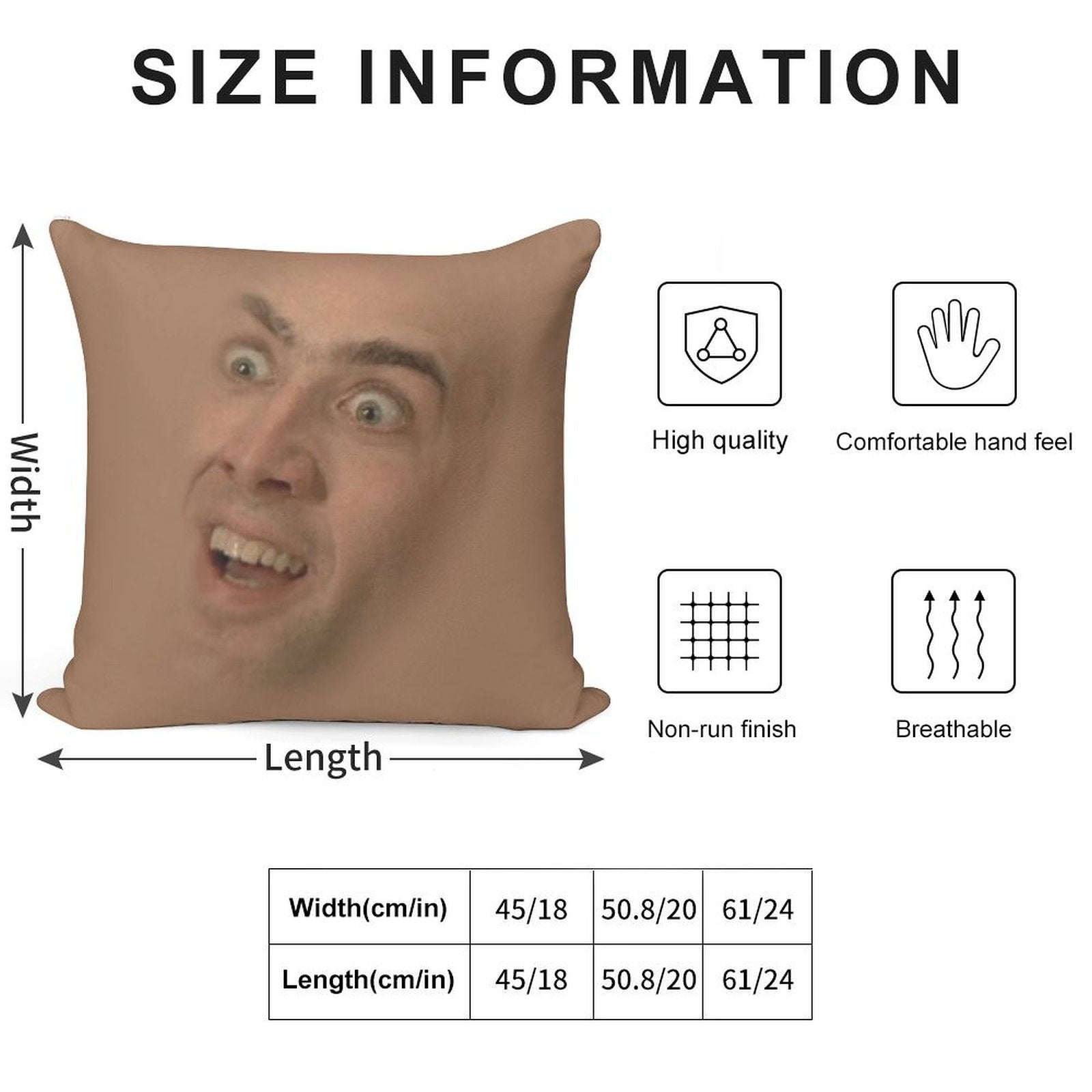Nicholas Cage Face Pattern Soft Reinforced Edging Throw Pillow