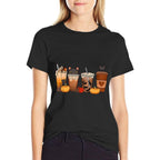 Black Cat Halloween Iced Coffee Cups Fall Pumpkin Kitten  Oversized Silhouette T-Shirt