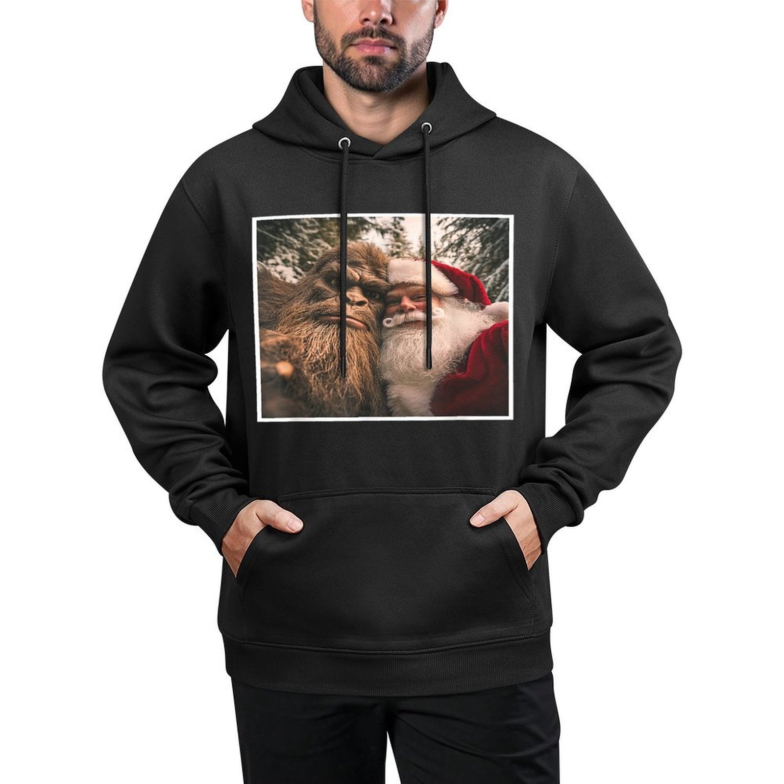Funny Cute Bigfoot Santa Claus Selfie Christmas Pajama Machine Washable Hoodie