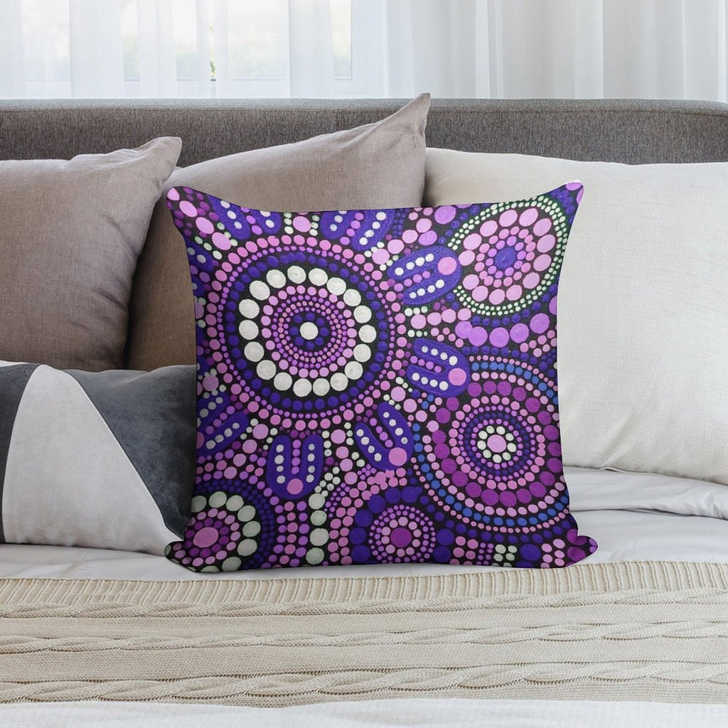 Aboriginal Art Purple Pattern Family Gathering Soft Anti-Pilling Throw Pillow