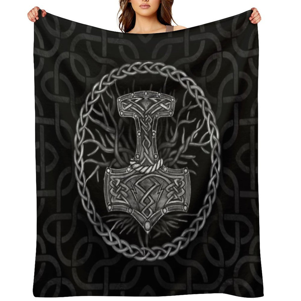 Mjolnir - The Hammer of Thor And Tree of Life Anti-pilling Throw Blanket