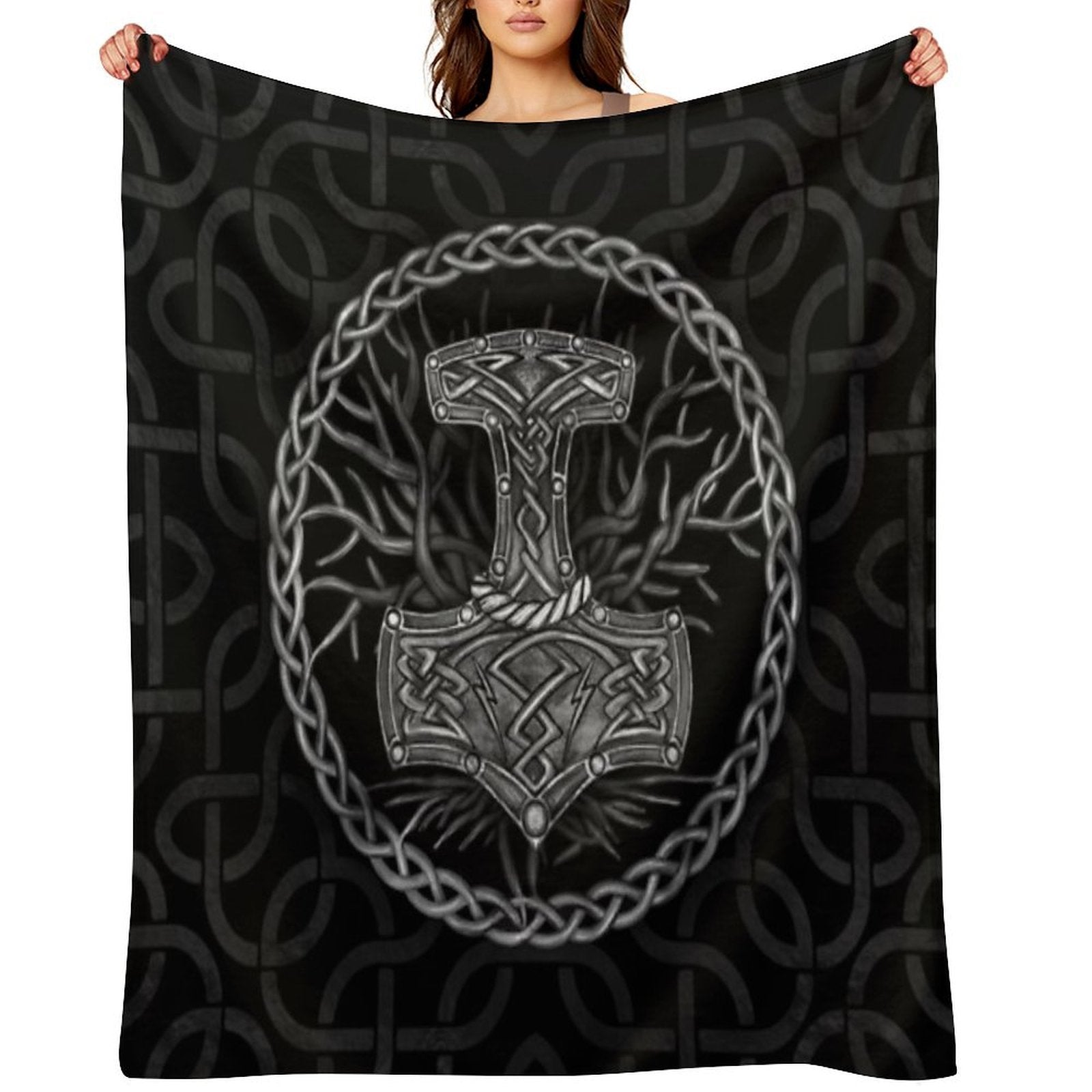 Mjolnir - The Hammer of Thor And Tree of Life Anti-pilling Throw Blanket