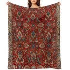 Vintage Persian Rug Pattern in Red And Blue Sustainable Throw Blanket