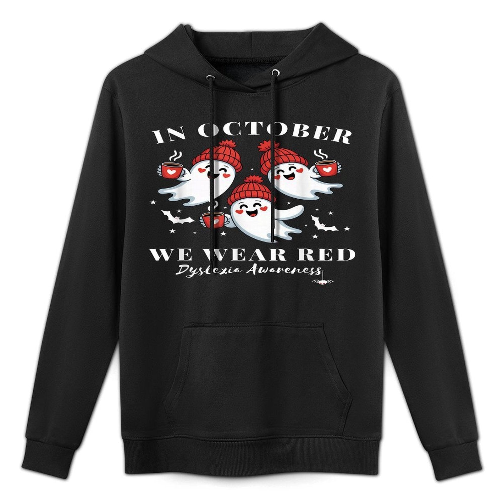 in October We Wear Red Dyslexia Awareness Halloween Ghost Colorfast Hoodie