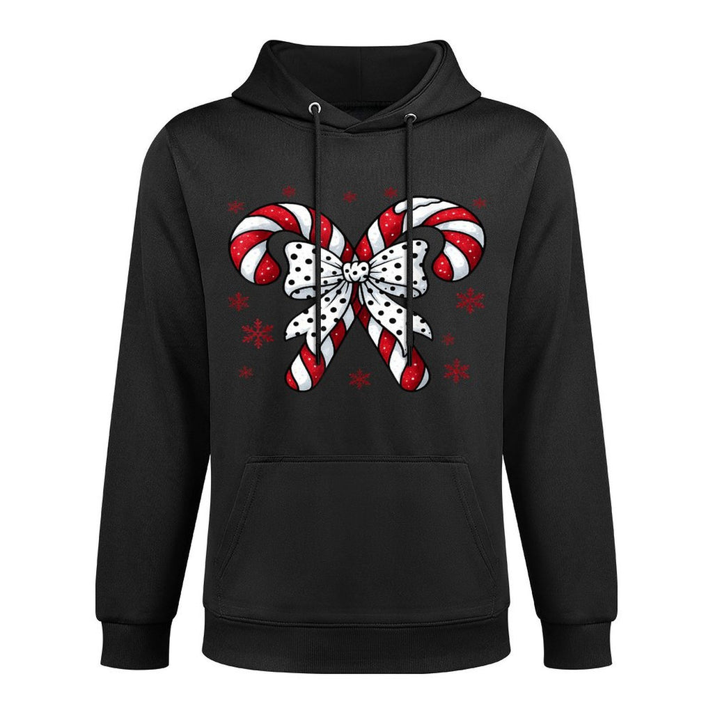 Candy Cane Christmas Season Girls Womens Retro Coquette Bow Cotton-Polyester Blend Hoodie