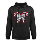 Candy Cane Christmas Season Girls Womens Retro Coquette Bow Cotton-Polyester Blend Hoodie