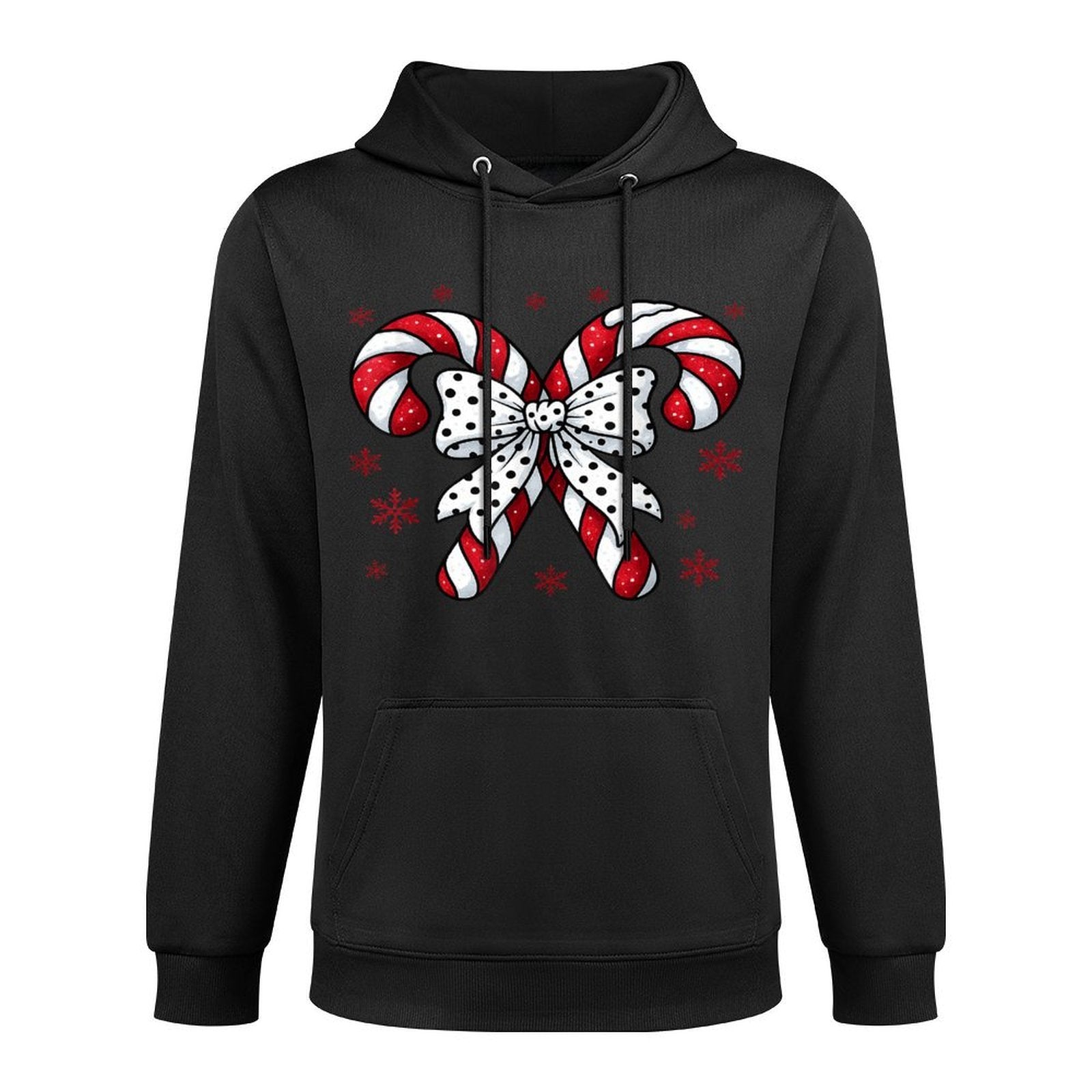 Candy Cane Christmas Season Girls Womens Retro Coquette Bow Cotton-Polyester Blend Hoodie