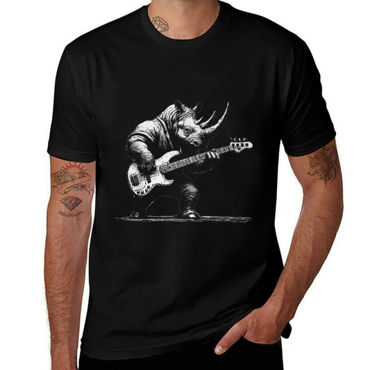 Rock Rhino Playing Bass Guitar - Funny Guitar Rhino Music  Eco-friendly Material T-Shirt