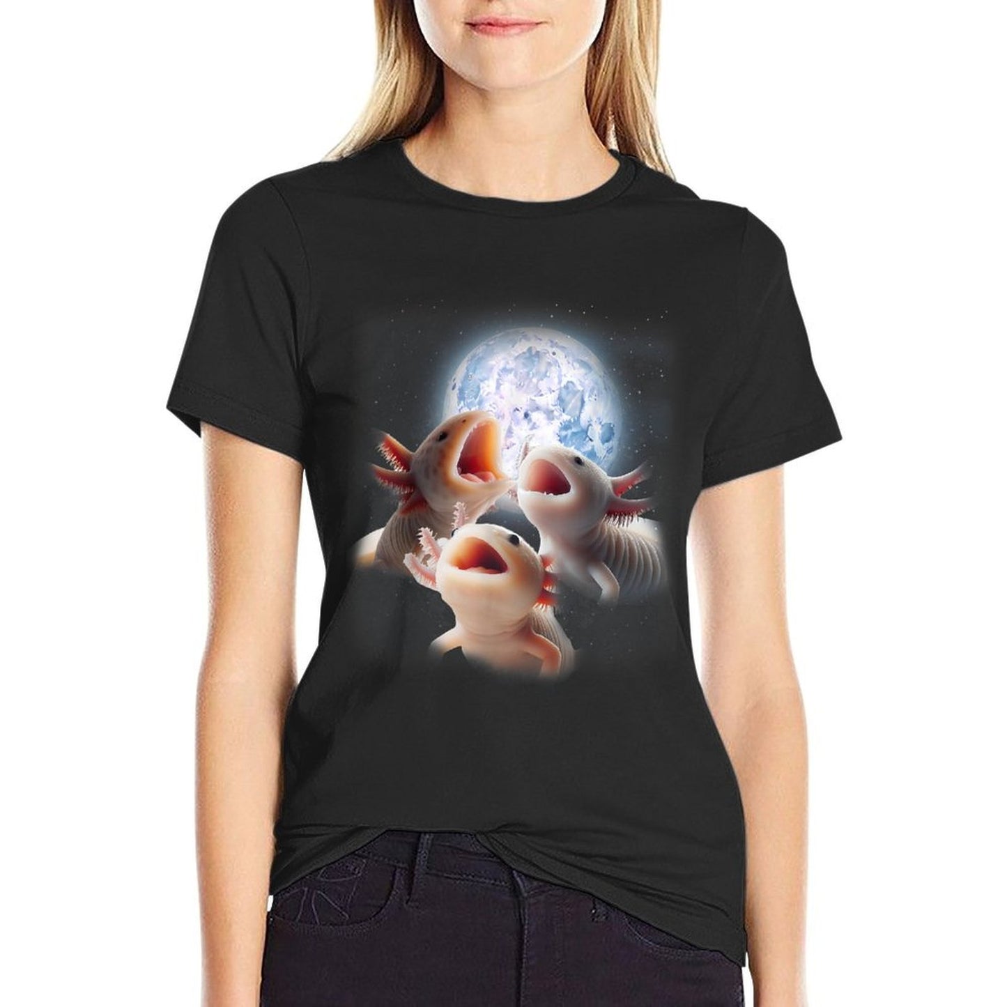 3 Axolotls Howling At The Moon Funny Axolotl Lover Kids Boy  Tagless Design T-Shirt