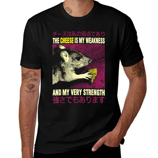 Vintage The Cheese Is My Weakness Japanese Rat  Heathered Texture T-Shirt