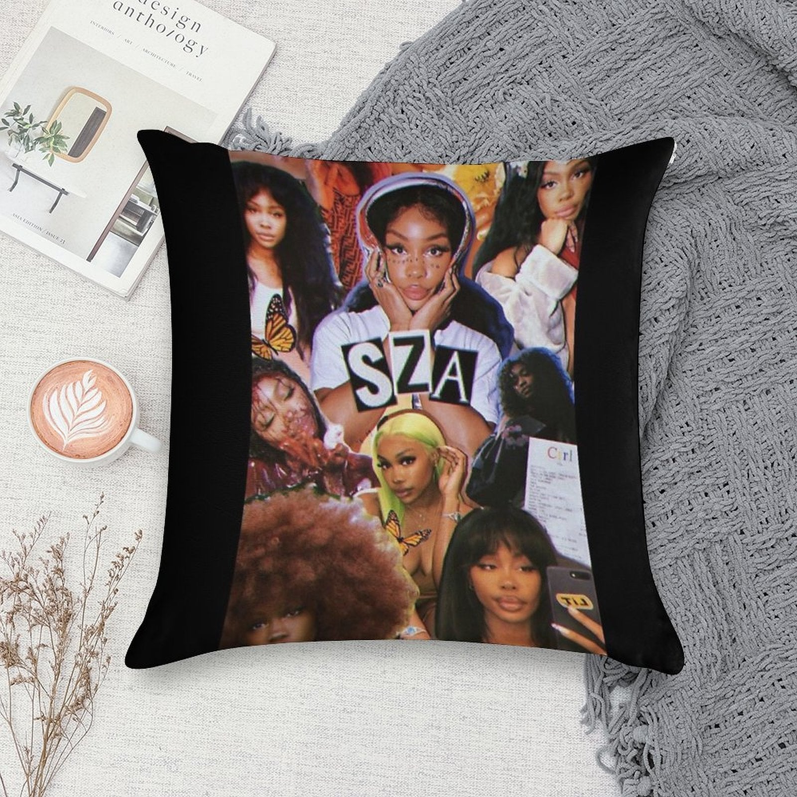 Collage of SZA Soft Decorative Cover Throw Pillow