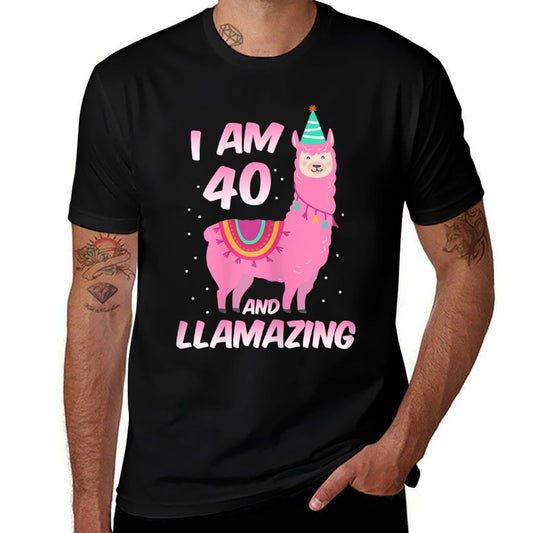 Womens I Am 40 Years Old And Llamazing Llama 40th Birthday  Relaxed-fit T-Shirt