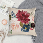 Burgundy Navy Peach Watercolor Flowers Soft Reinforced Edging Throw Pillow