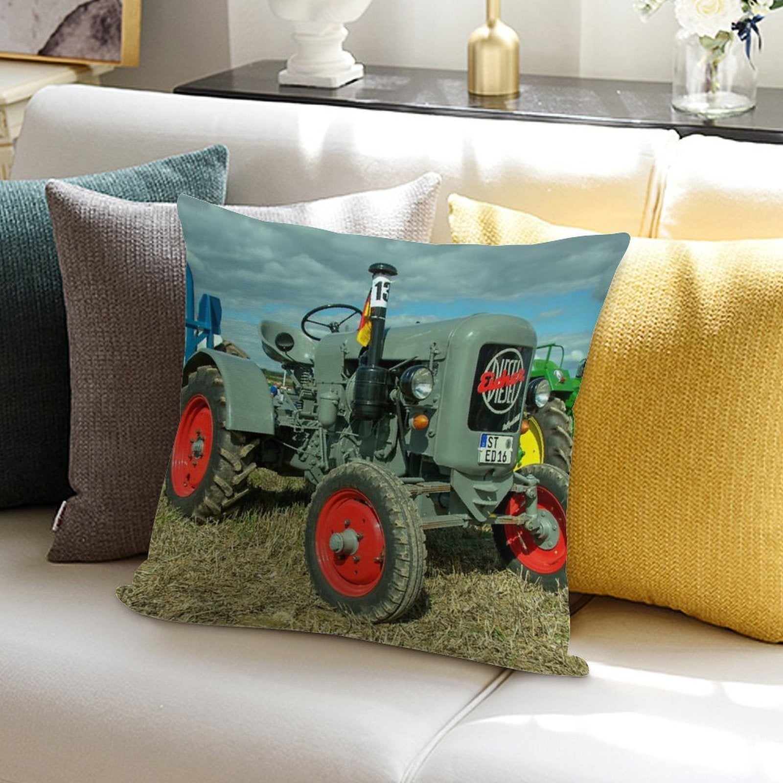 Eicher Diesel Tractor Soft Skin-Friendly Throw Pillow