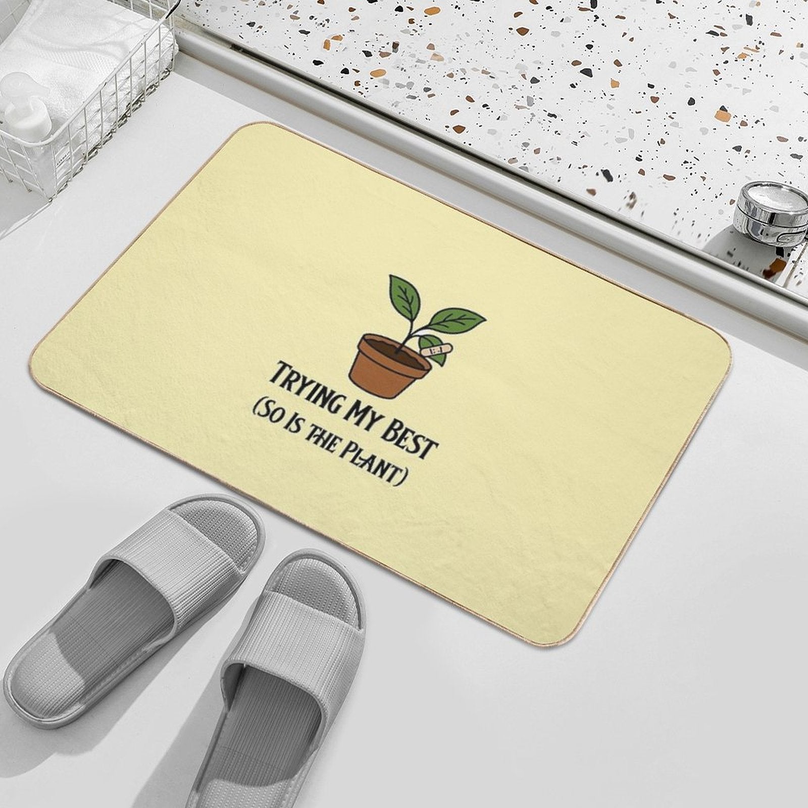 Trying My Best (So Is The Plant) – Encouraging Plant Parent Design  Anti-Trip Bath Mat