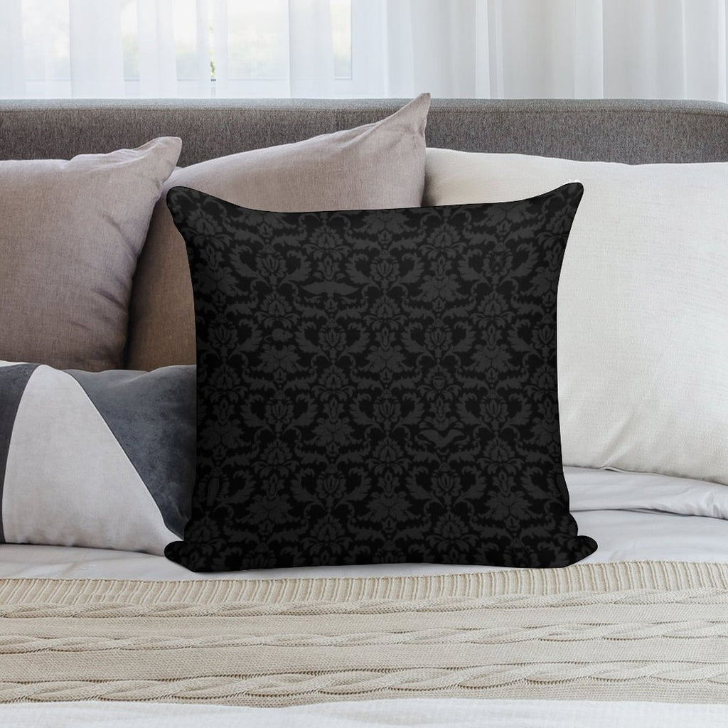 Victorian Gothic Pattern (Black) Soft Washable Throw Pillow