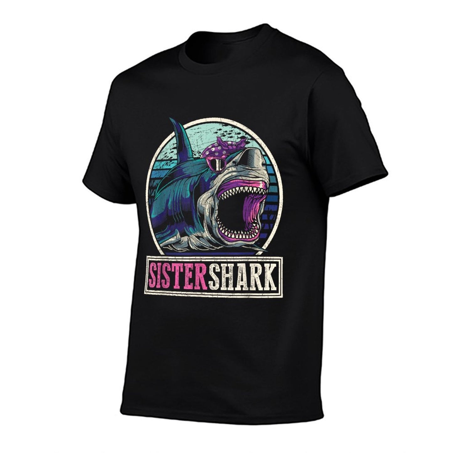Retro Ocean Animal Family Girls Gift Predator Sister Shark  Wrinkle-resistant T-Shirt