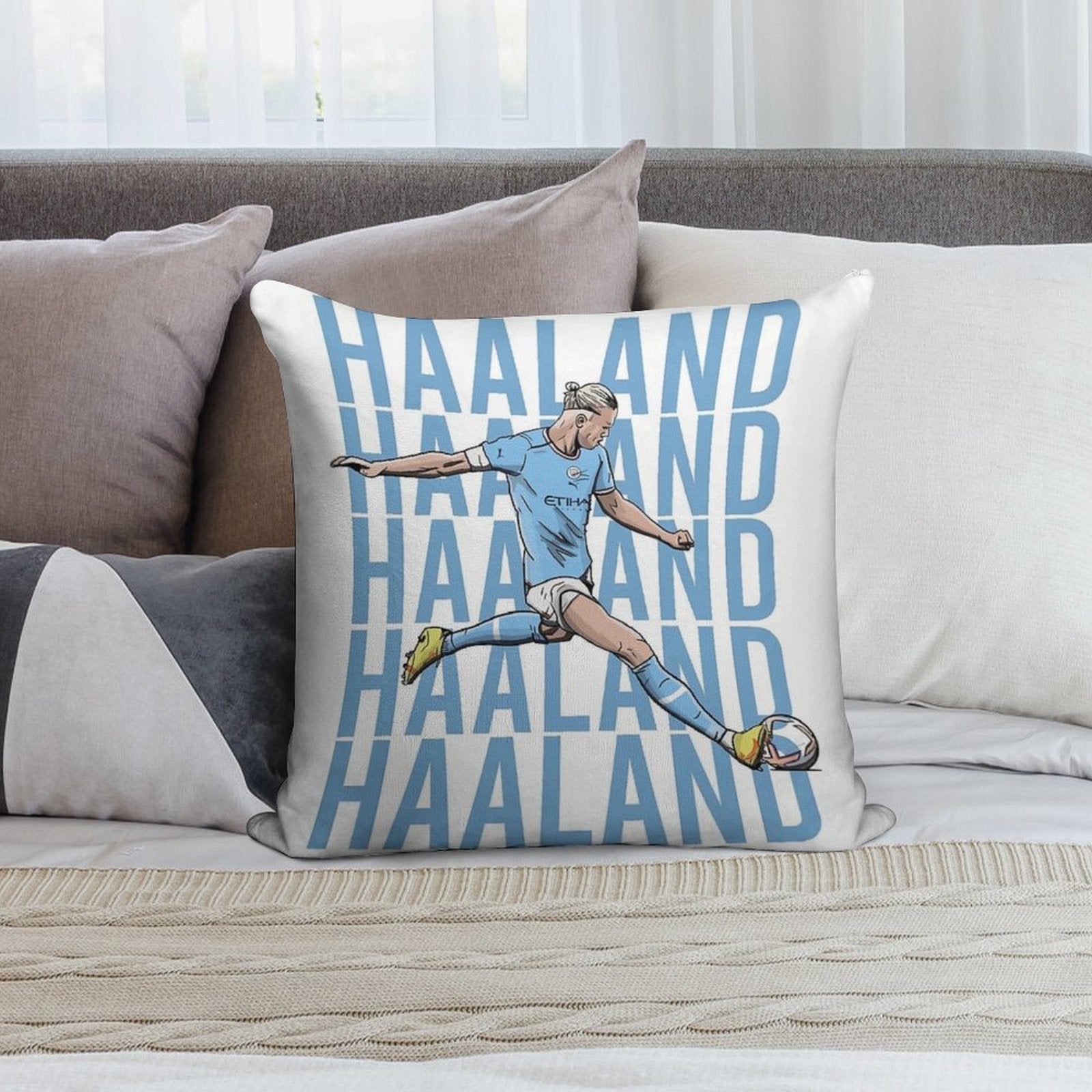Erling Haaland - Manchester City Illustration Soft Skin-Friendly Throw Pillow