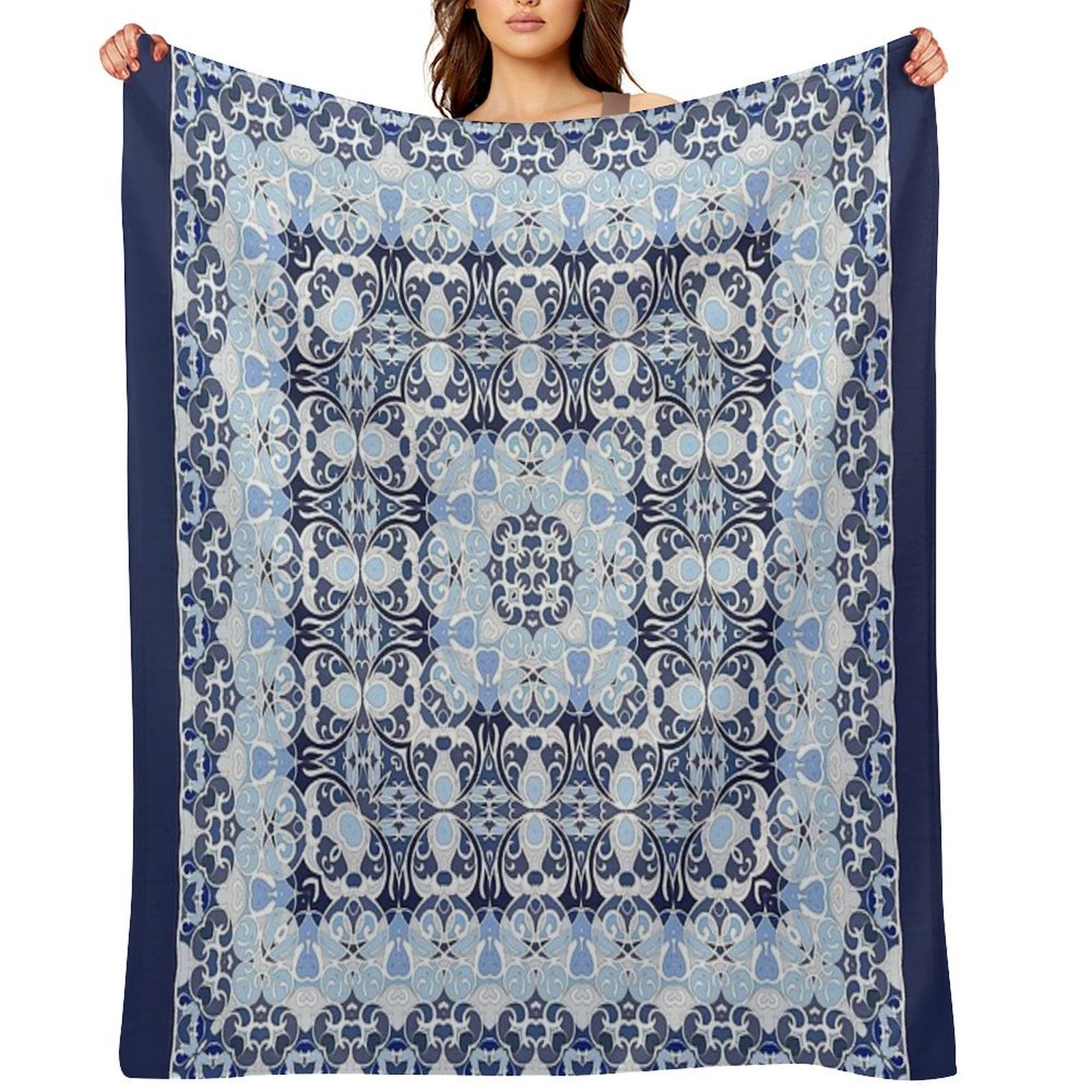 Arabic Ornate Square Pattern Velvety-soft Throw Blanket