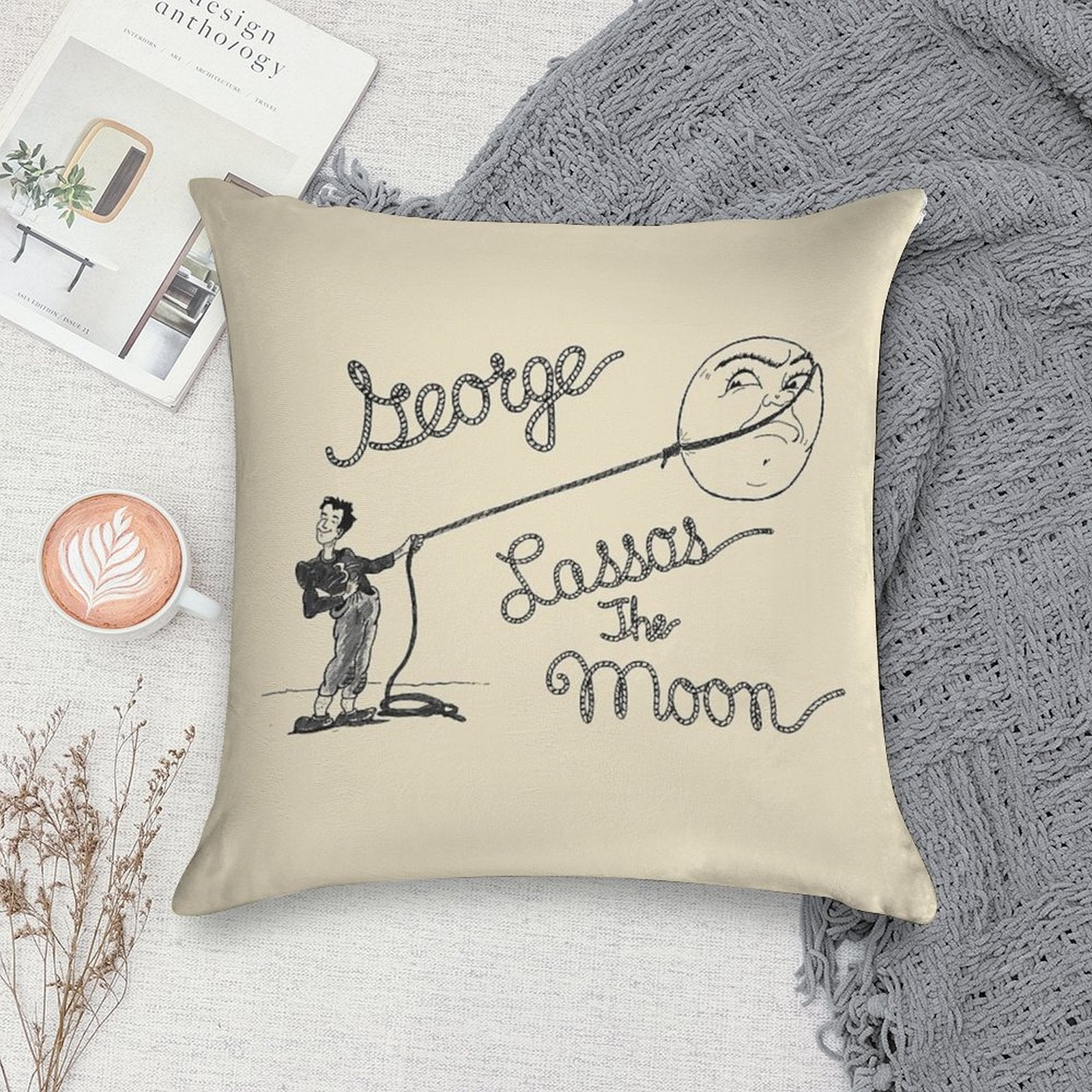 George Lassos The Moon! Soft Reinforced Edging Throw Pillow