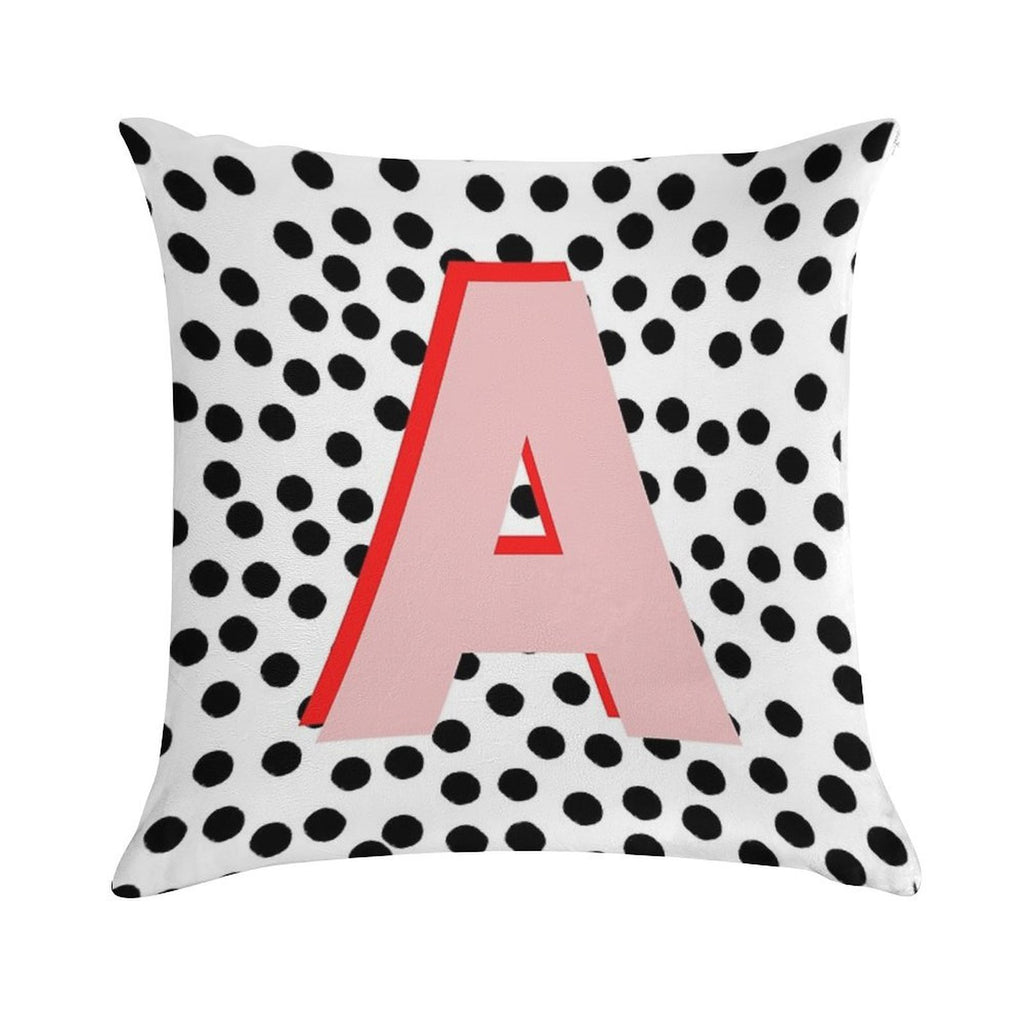 Black & White Dalmatian Print Spots With Pink Letter A Soft Durable Construction Throw Pillow