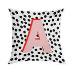 Black & White Dalmatian Print Spots With Pink Letter A Soft Durable Construction Throw Pillow