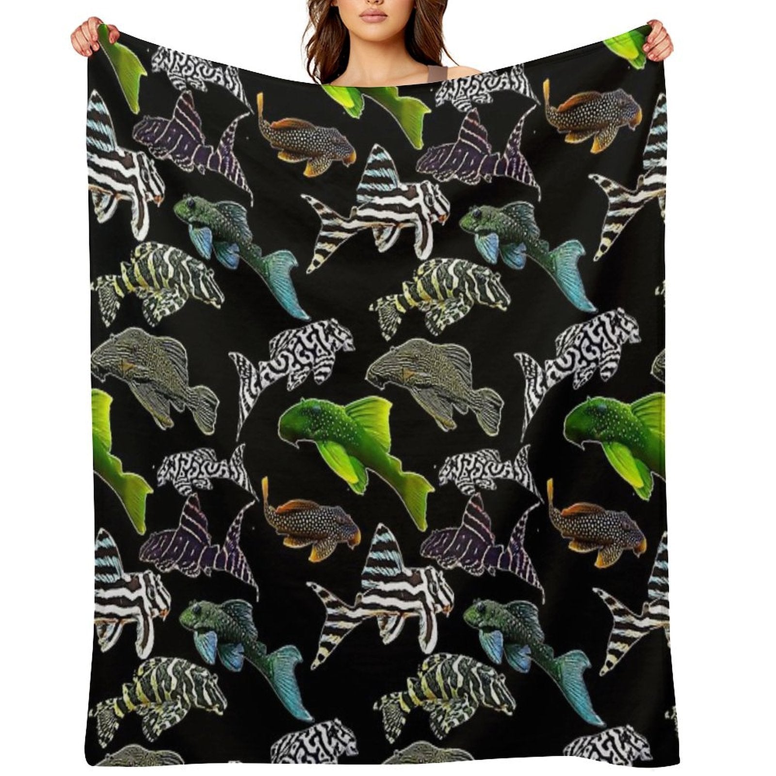 Pleco Collage Dark Shrink-resistant Throw Blanket