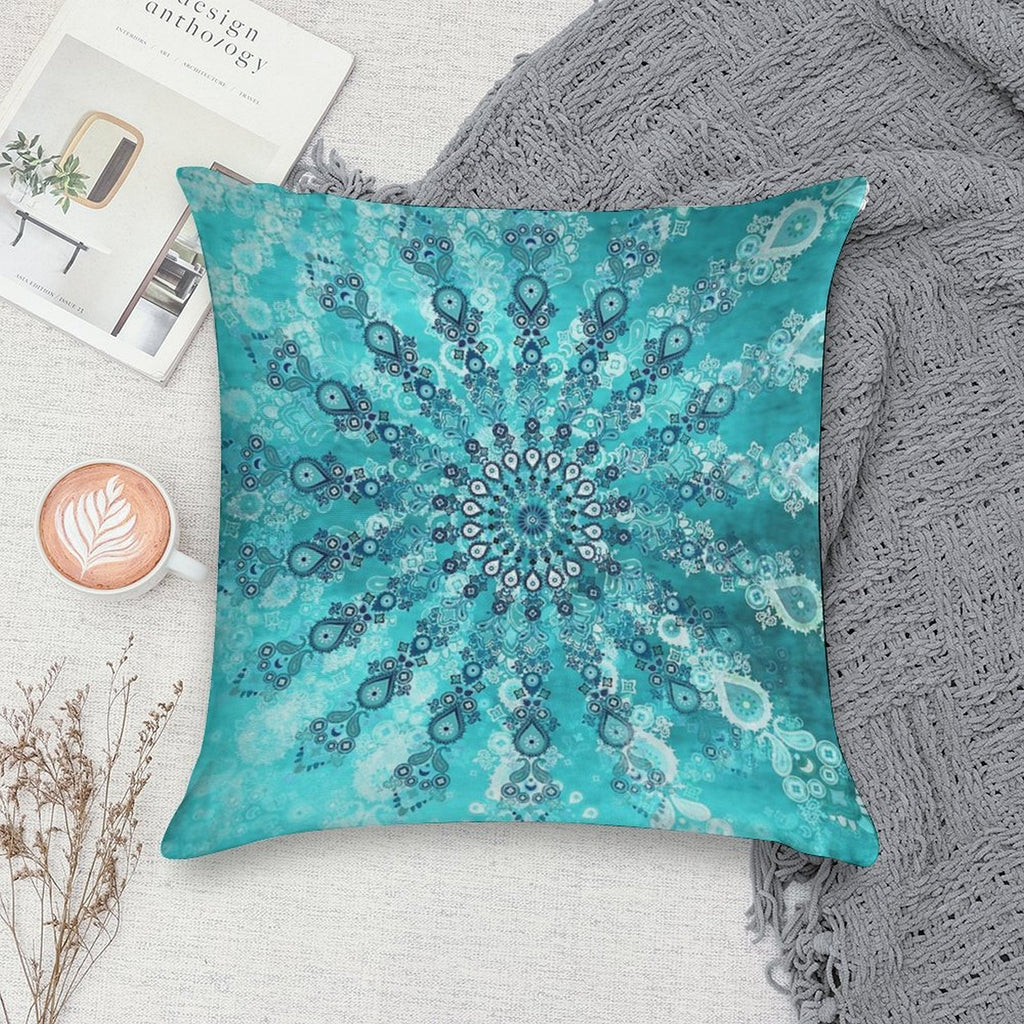 Turquoise Mandala Soft Hidden Zipper Throw Pillow