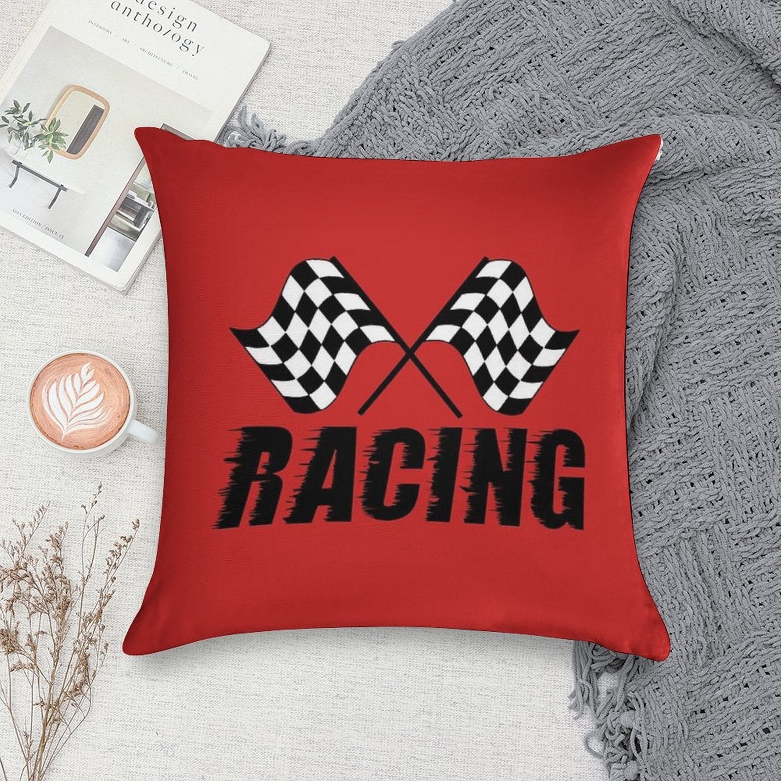 Racing Flags Checkered Flag Car Window Bumper Decal Soft Fade-Resistant Throw Pillow
