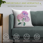 Watercolor Branch of Blooming Hydrangeas Soft Reinforced Edging Throw Pillow