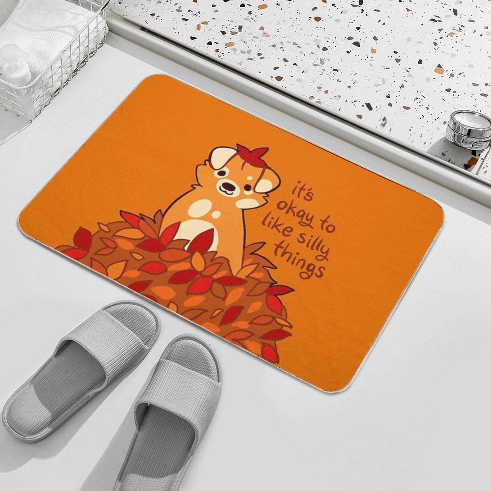 It's Okay to Like Silly Things Fall Leaves Puppy  Stain-Proof Bath Mat