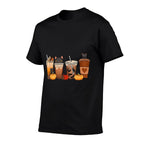Black Cat Halloween Iced Coffee Cups Fall Pumpkin Kitten  Oversized Silhouette T-Shirt