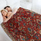 Vintage Persian Rug Pattern in Red And Blue Sustainable Throw Blanket