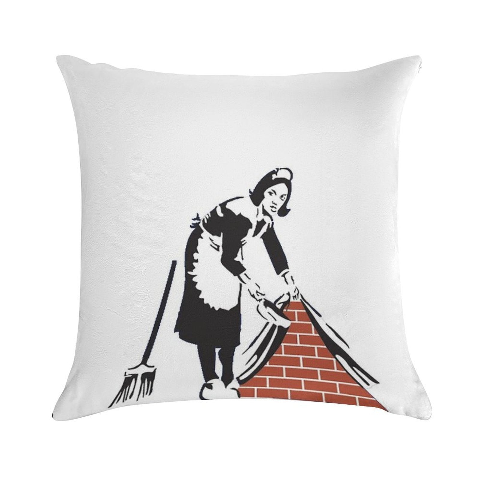 Banksy Sweep It Under The Rug! Soft Reinforced Edging Throw Pillow