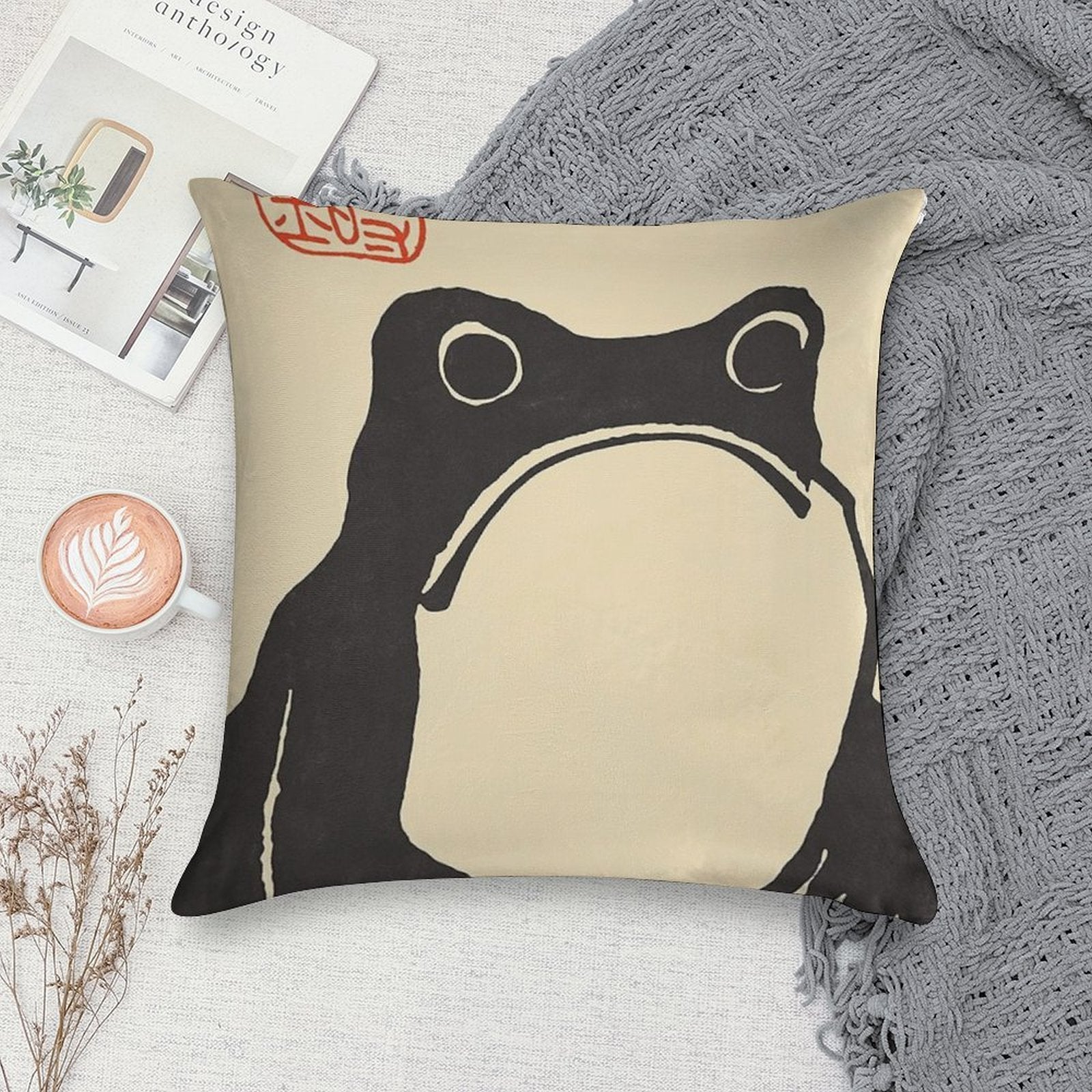 VIntage Matsumoto Hoji Japanese Soft Short Plush Fabric Throw Pillow