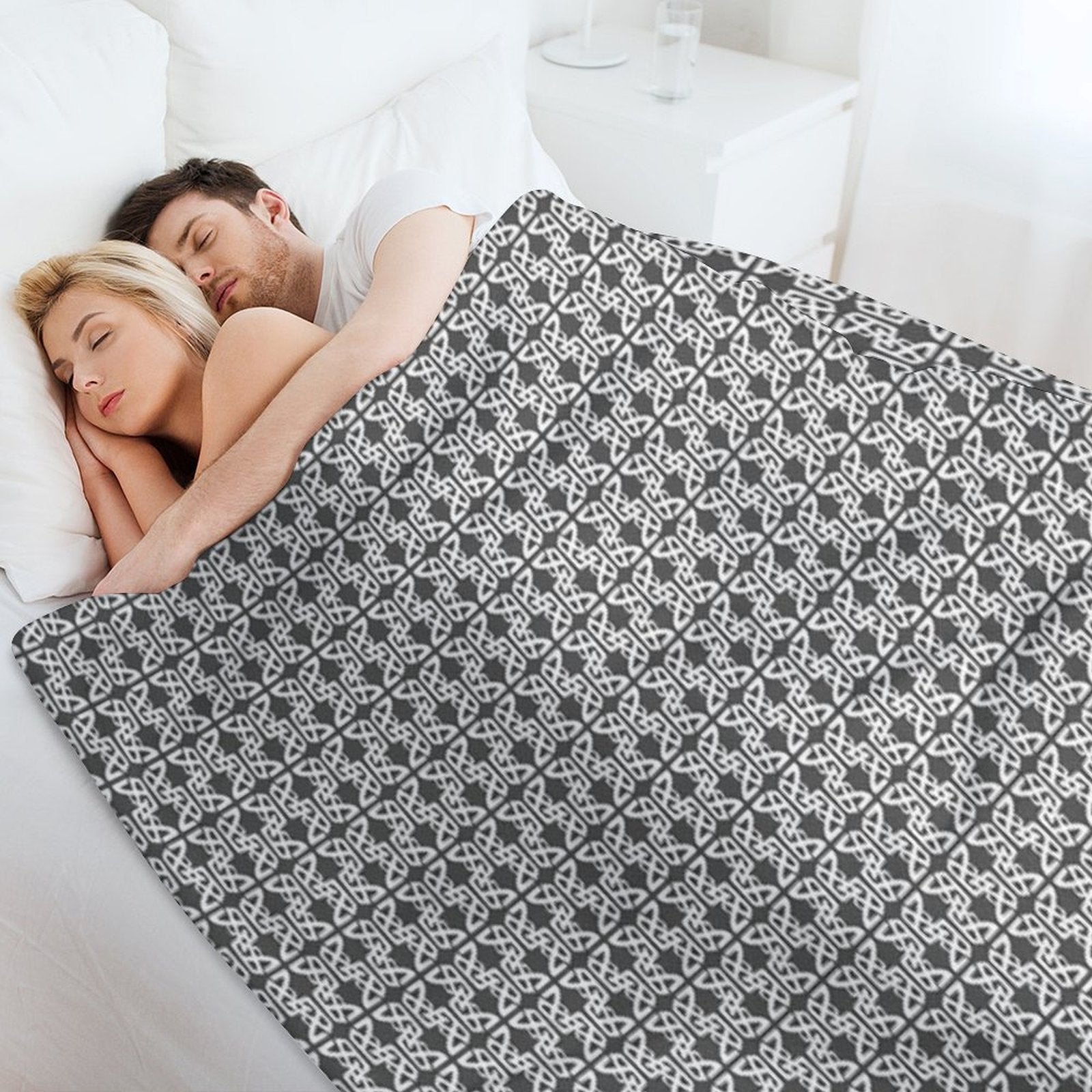 HEXTANGLE. ABSTRACT NOUVEAU PATTERN. GREYWHITE. Premium Throw Blanket