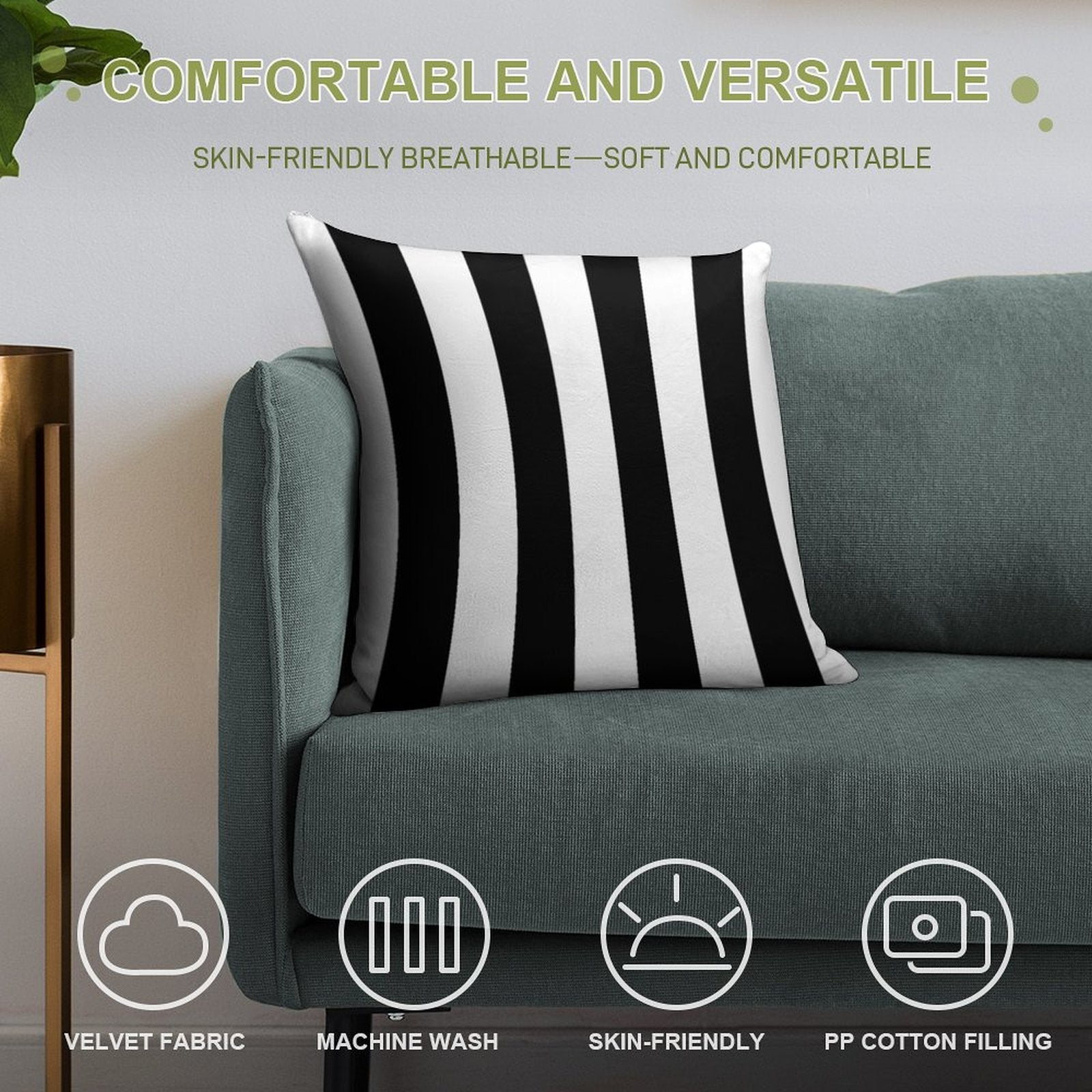 Big Lines Black Soft Decorative Cover Throw Pillow