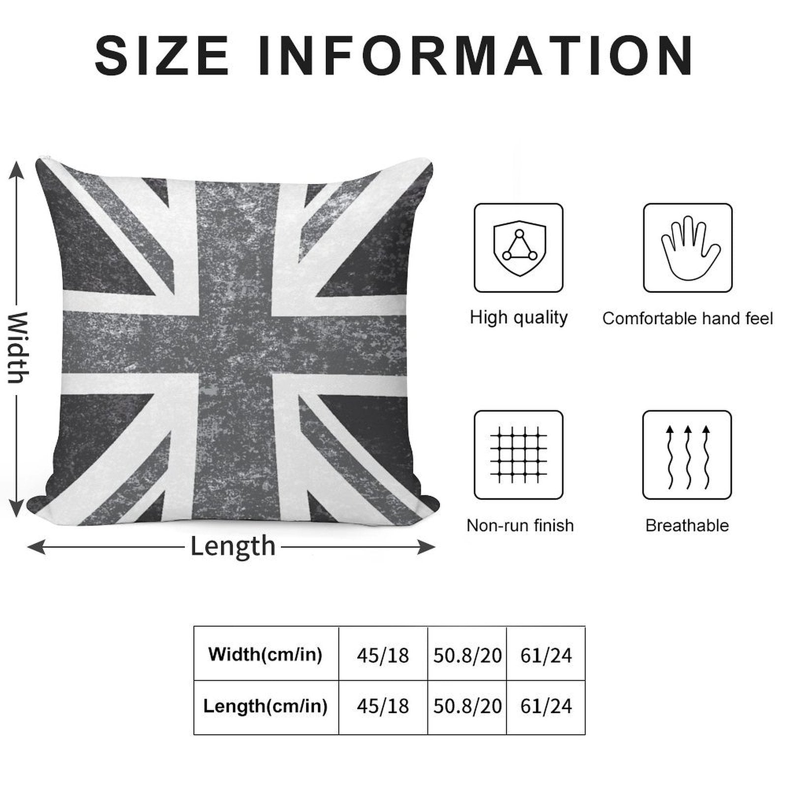 Union Jack Vintage Grayscale - United Kingdom Flag Soft Short Plush Fabric Throw Pillow