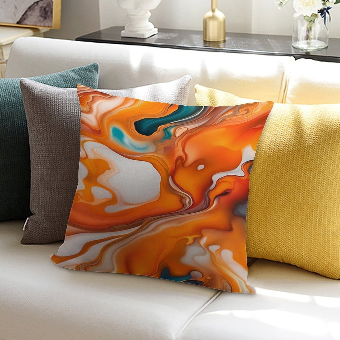 Translucent Burnt Orange & White Abstract Soft Shrink-Resistant Throw Pillow