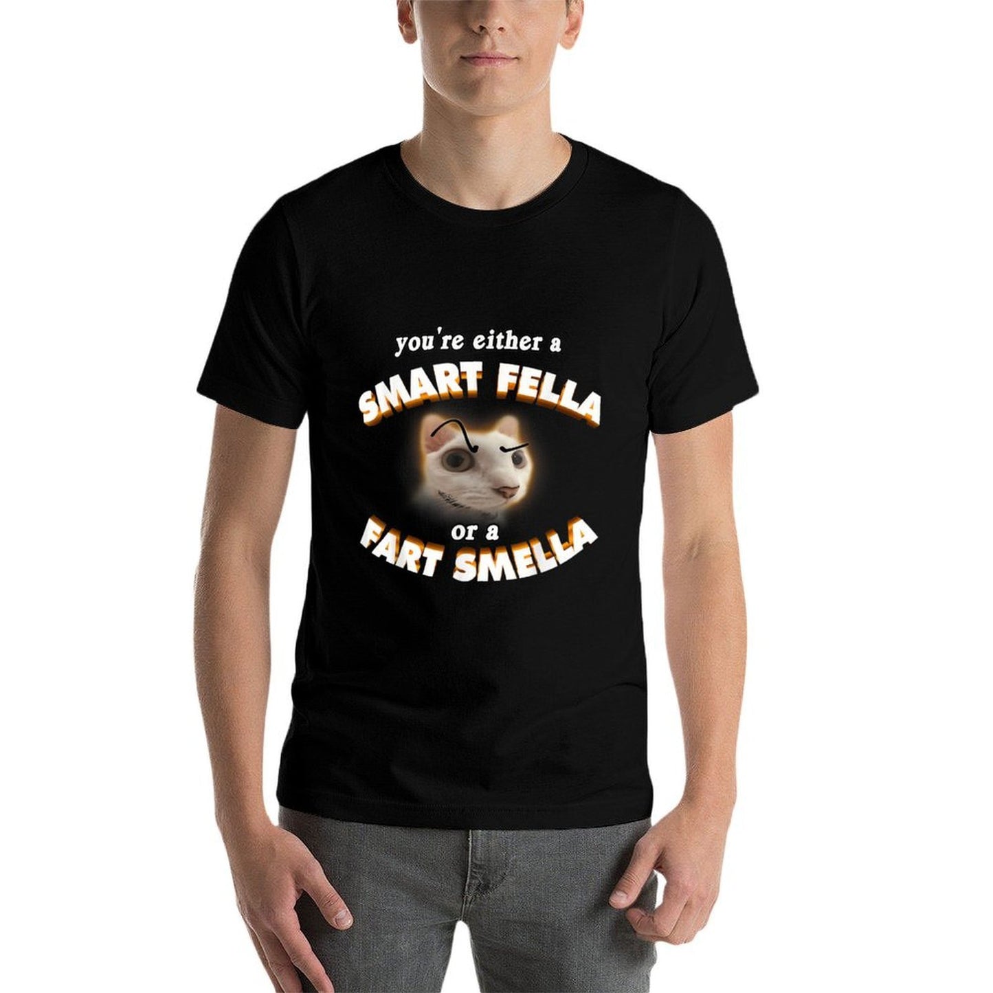 Youre A Smart Fella Or A Fart Smella Meme Cat Brainrot Men Women  Heathered Texture T-Shirt