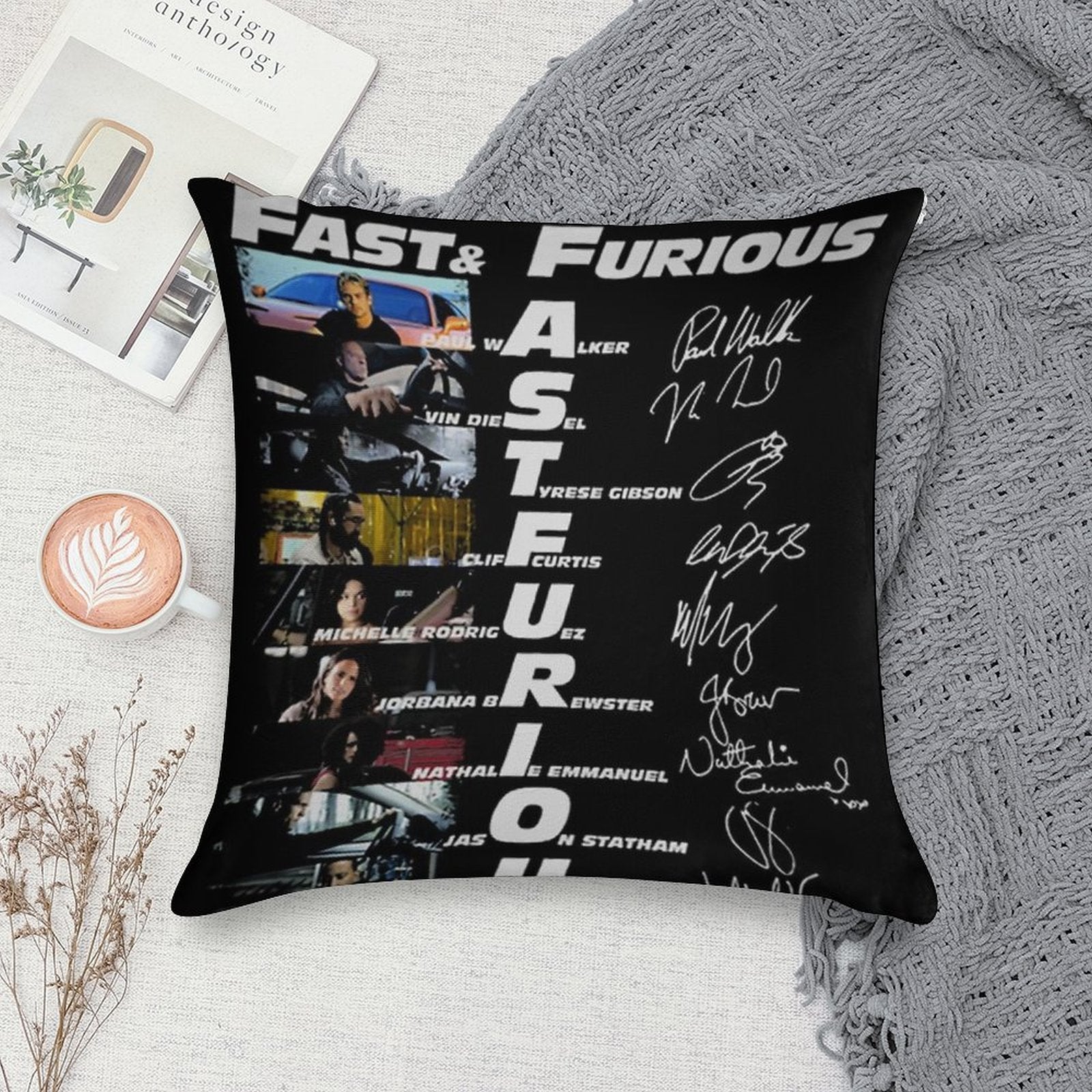 20th Anniversary 2001 2021 Fast Furious Signatures Soft Bedroom Essential Throw Pillow