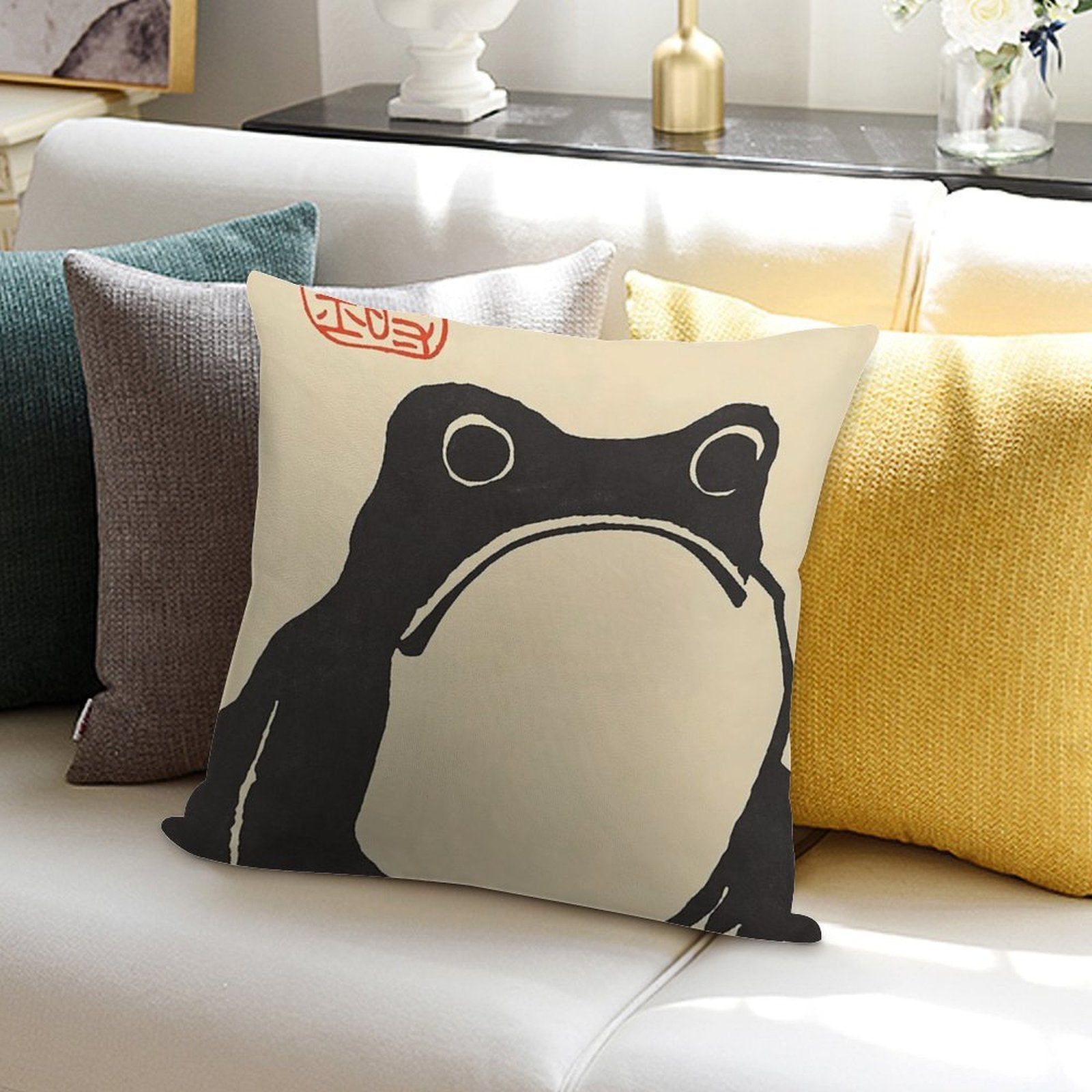 VIntage Matsumoto Hoji Japanese Soft Short Plush Fabric Throw Pillow