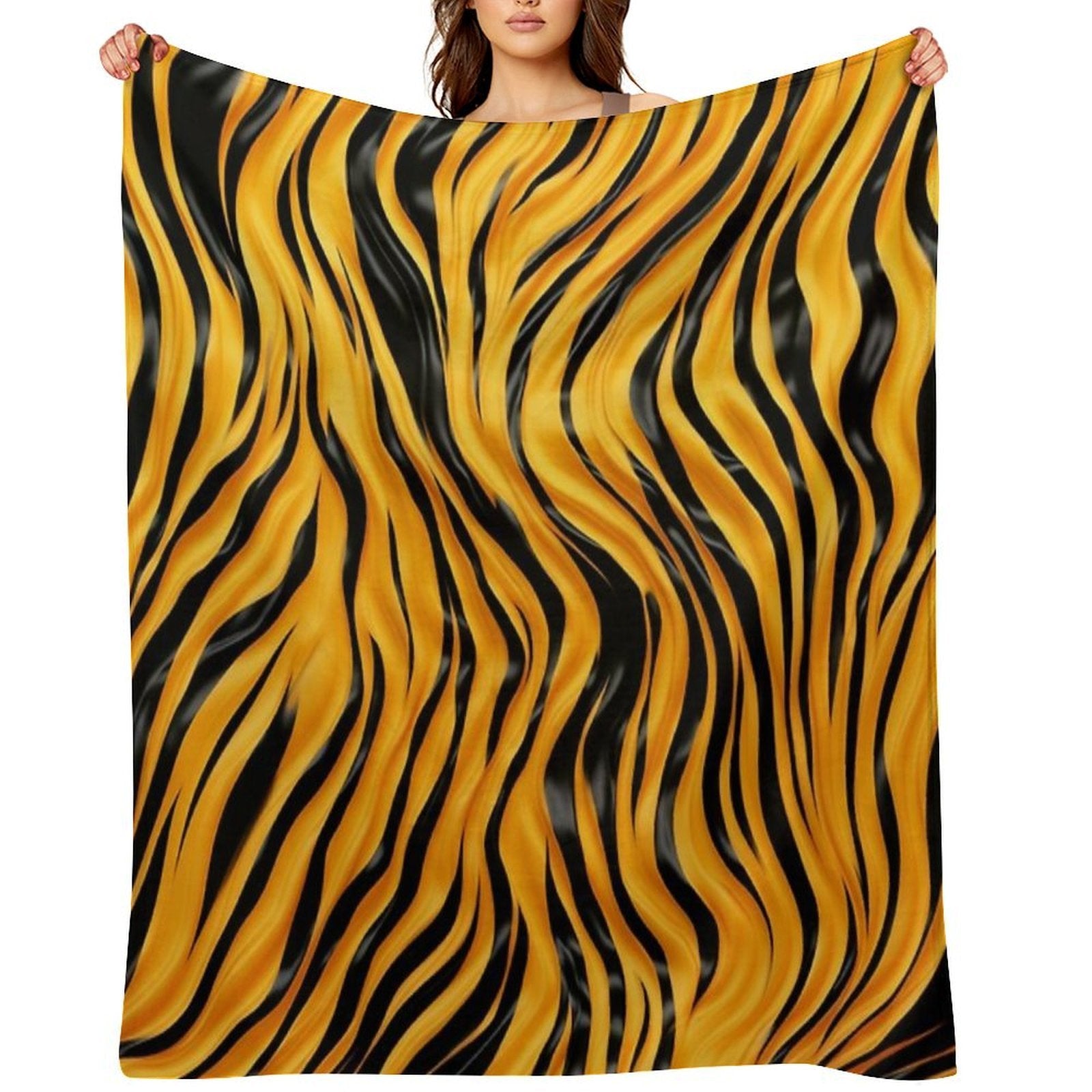 Colorful Fantasy Pattern Black Yellow Ornaments Zebra Tiger Fur Anti-pilling Throw Blanket