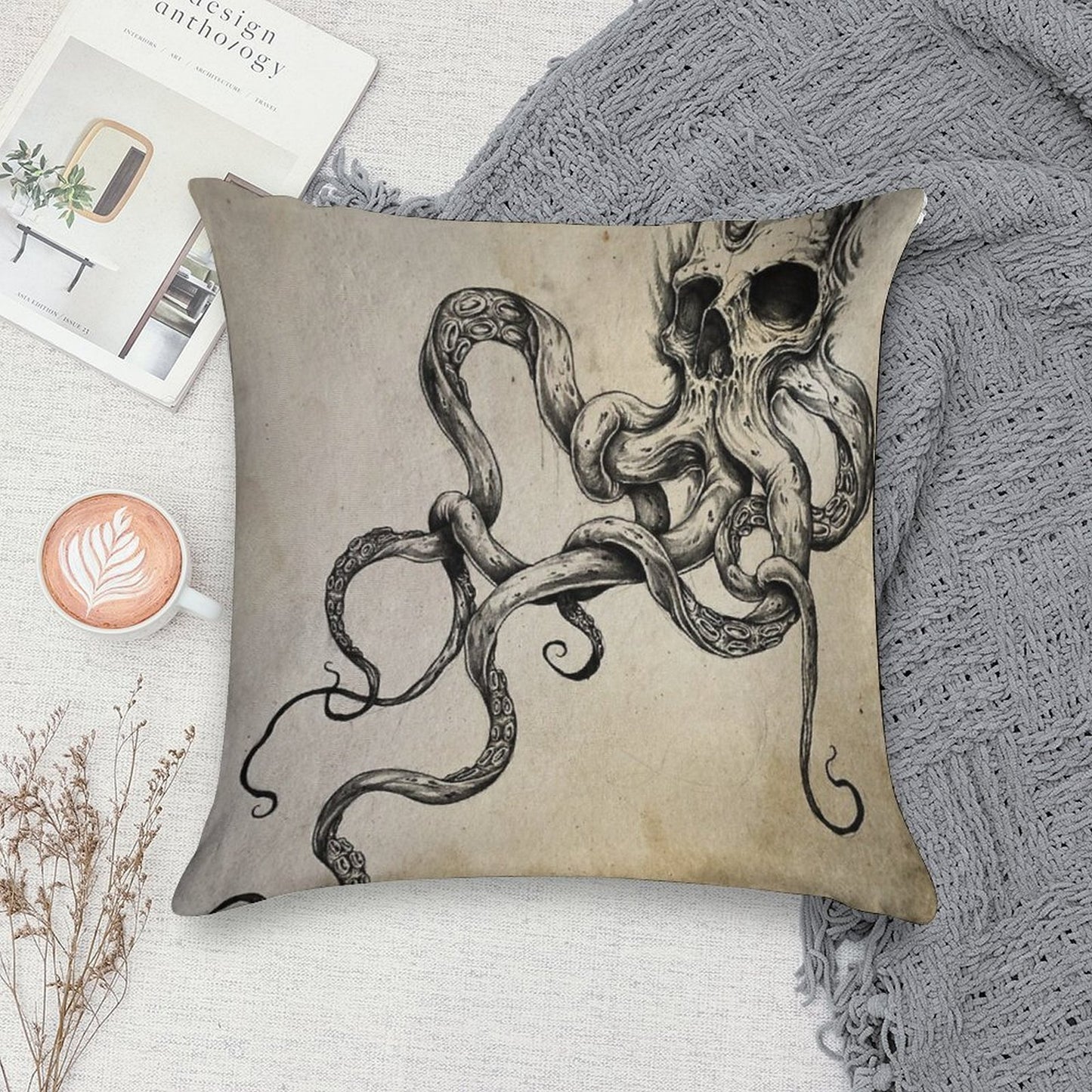 Skulltapus Soft Shrink-Resistant Throw Pillow