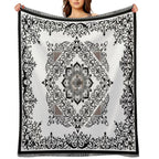 Ornate Baroque Diamonds White Black Purple Greek Key Floral Gift-ready Throw Blanket