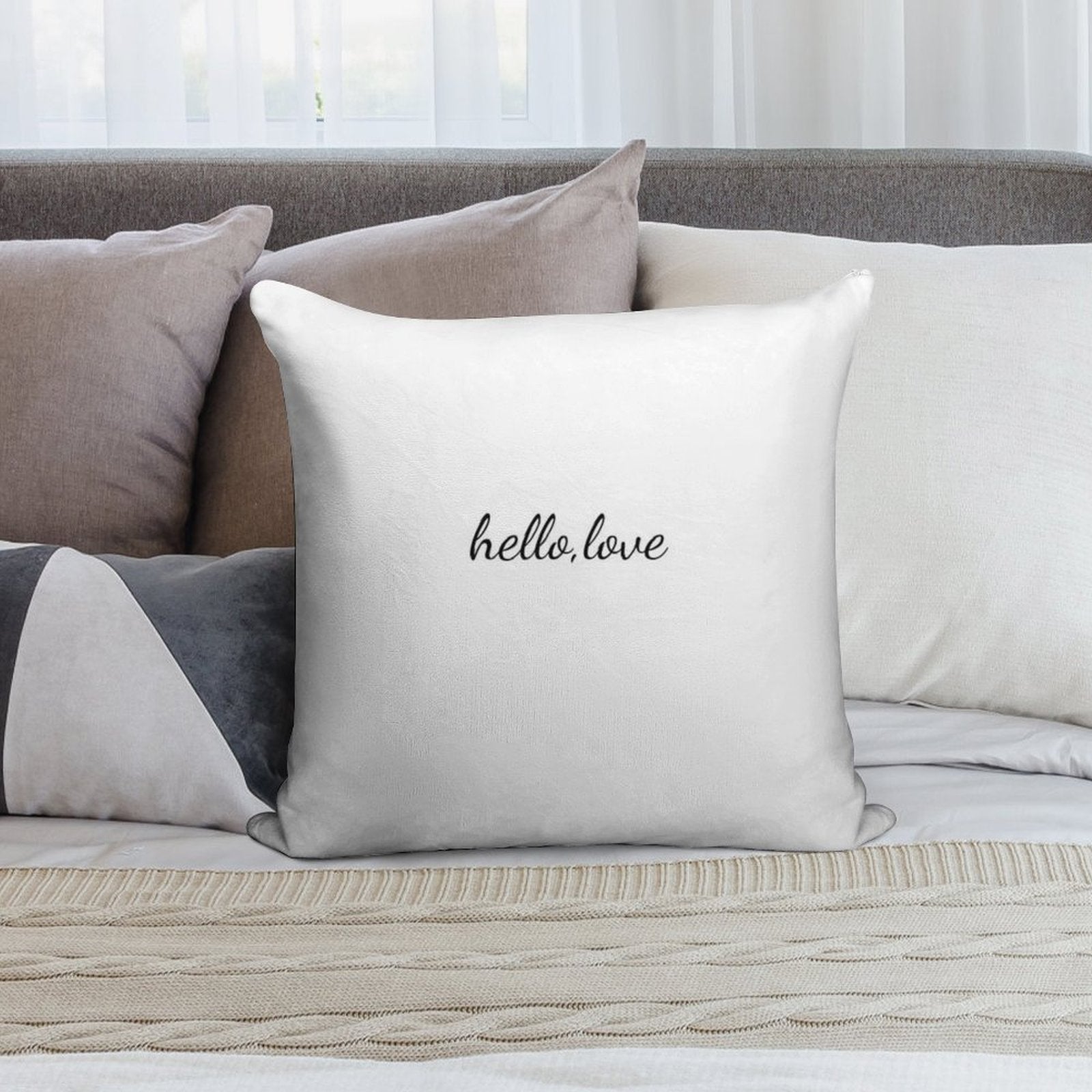 Hello Love Quote Soft Hidden Zipper Throw Pillow