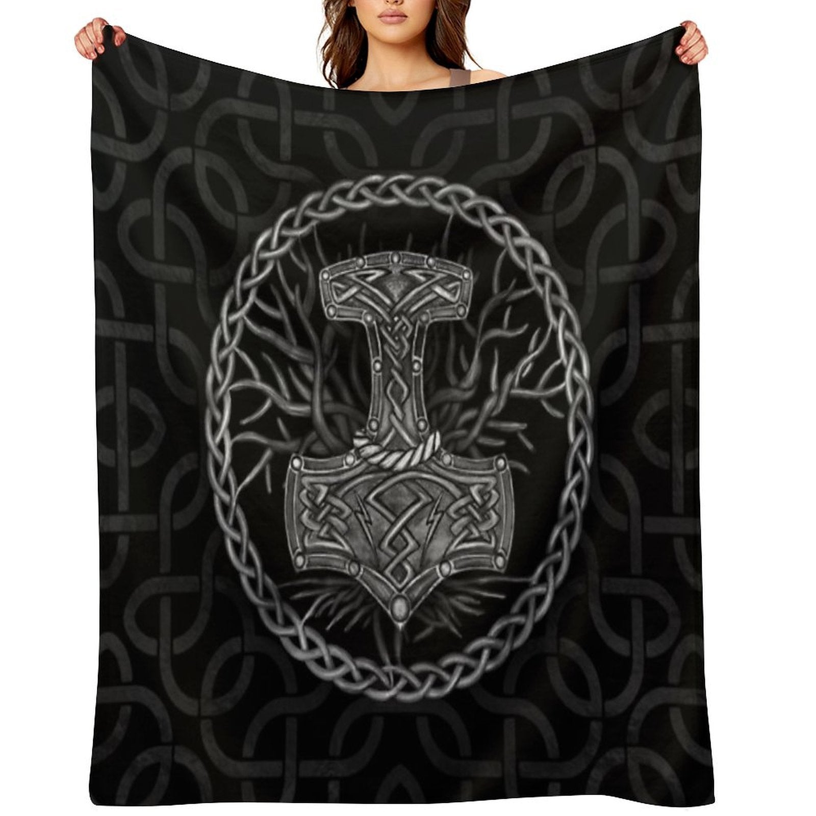 Mjolnir - The Hammer of Thor And Tree of Life Anti-pilling Throw Blanket
