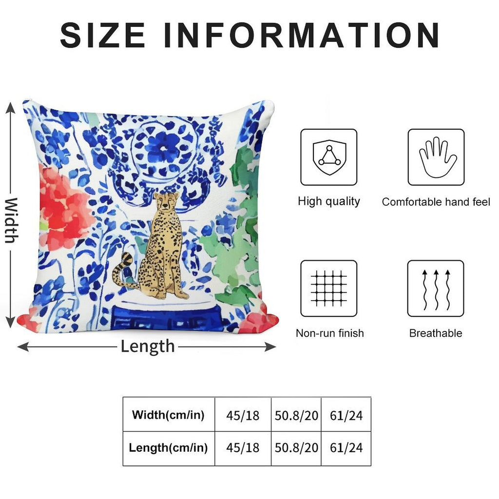 Cheetah And Chinoiserie Jars in Blue And Red Soft Bedroom Essential Throw Pillow