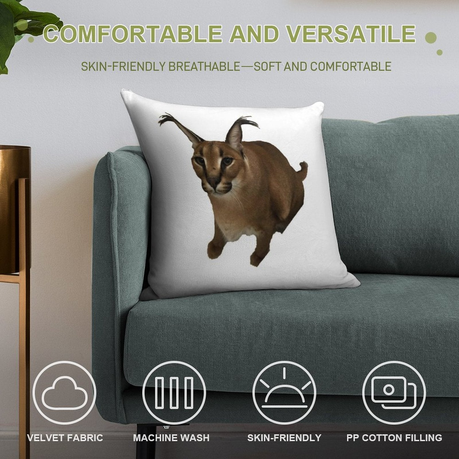 Big Floppa Soft Reinforced Edging Throw Pillow