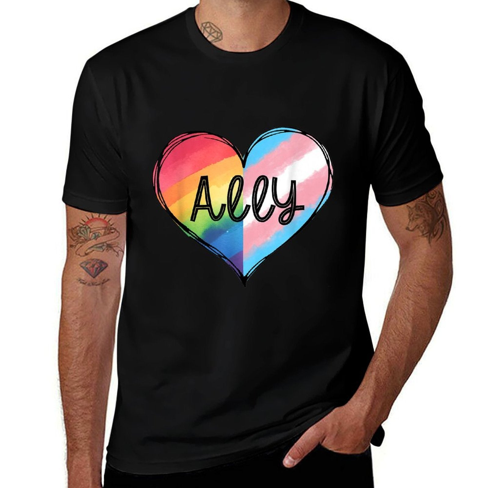 Ally Heart Rainbow And Transgender LGBT Pride Month  Oversized Silhouette T-Shirt